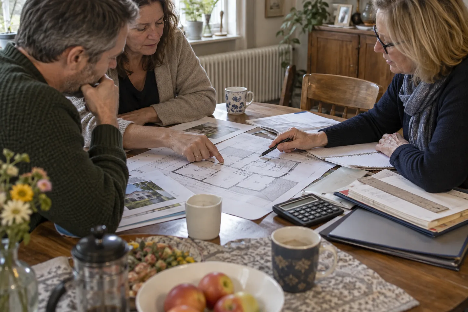Eigentümer besprechen Sanierungspläne mit einer Energieberaterin